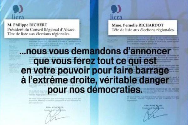 Lettre de la LICRA à Philippe Richert et Pernelle Richardot