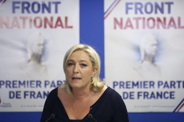 Marine Le Pen, au siège du Front National ce dimanche soir. 