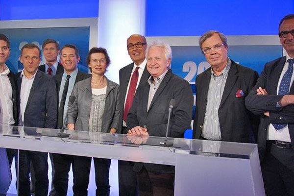 J. Nury, C. Valter, J.L. Dupont, F. Dufour, A. Tourret et Ph. Chapron, invités de France 3 Basse-Normandie pour le débat d'après second tour - 31 mars 2014