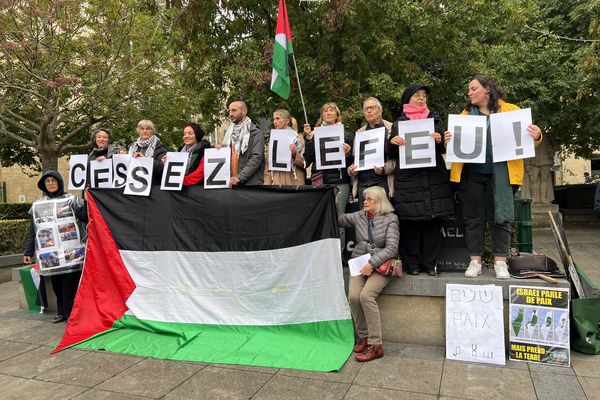 Des manifestants réclament un cessez-le-feu lors d'une manifestation à Caen le 23 octobre 20232