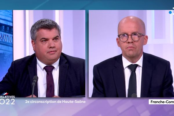 Emeric Salmon du Rassemblement National face au député sortant de la République en Marche, Christophe Lejeune