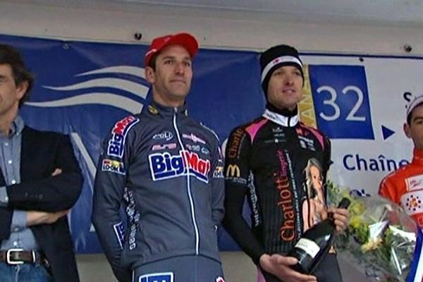 Jean-Marc Bideau (Bretagne-Séché) et Mathieu Drujon (Big Mat-Auber 93) sur le podium.