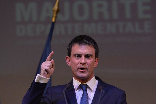 Manuel Valls à Dombasle-sur-Meurthe le 17 mars 2015, en "visite privée" à l'occasion des départementales. 