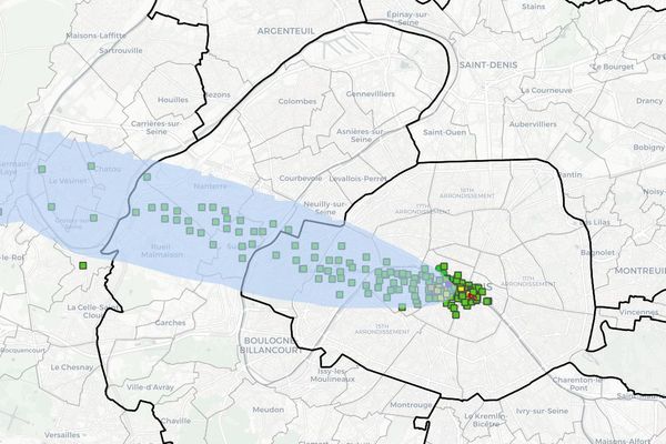 La modélisation du panache de fumée dégagé au cours de l’incendie de Notre-Dame, réalisée par l'Ineris (Institut français de l'environnement industriel et des risques).