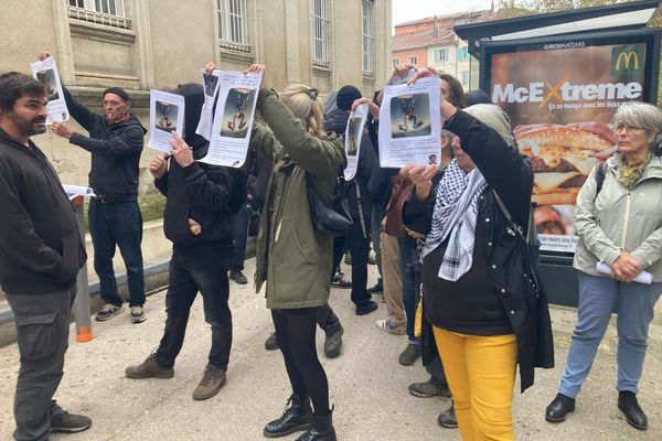 Manifestation de soutien à un maçon jugé pour avoir enfariné le député RN du Gard Alexandre Allegret-Pilot.