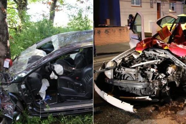 Deux violents accidents samedi, le premier à Lens (à gauche), le second à Liévin (à droite).