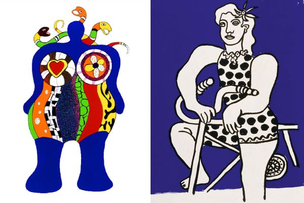 À gauche, l'œuvre "Nana santé" de Niki de Saint Phalle face au "Cycliste sur fond bleu" de Fernand Léger.