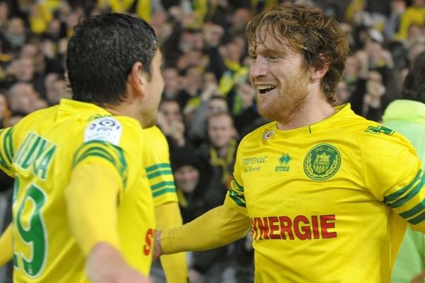 La joie de Bedoya et Aristeguieta, le 03  décembre 2013  lors de la rencontre FC Nantes-VA