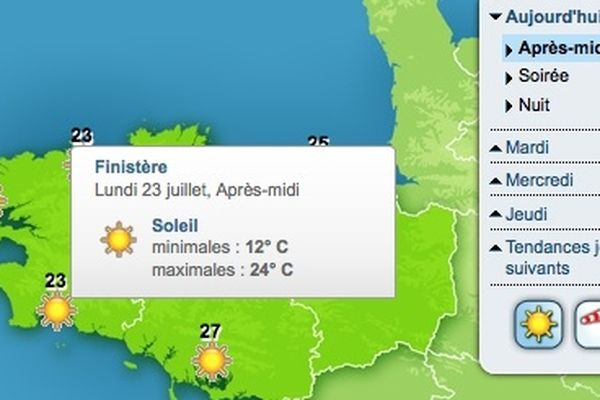 La météo du lundi 23 juillet 2012