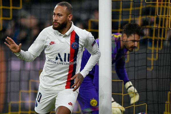 Neymar, après le but de l’égalisation face à Dortmund, lors du match aller.