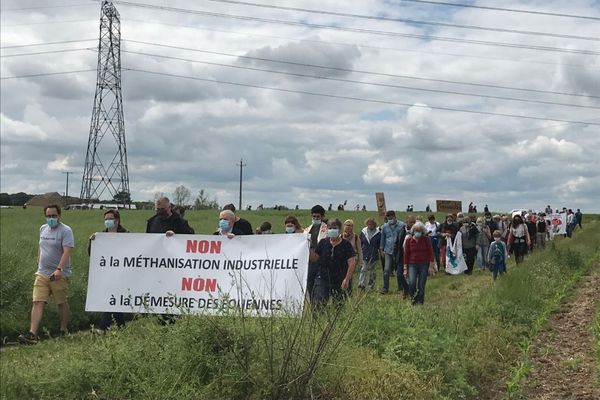 200 personnes ont traversé les champs de blé et de colza où des projets de méthaniseurs et de parc éolien pourraient s'implanter.