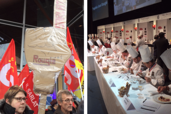 En plein déroulement du trophée Jean Rougié à Sarlat, qui oppose des jeunes chefs, une cinquantaine de salariés de l'usine Rougié implantée sur la commune sont venus manifester. 