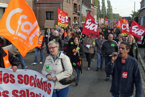 Manifestation de salariés de La Redoute ce mardi.