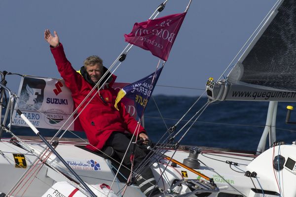 Yann Elies pendant la première étape de la Solitaire du Figaro 2015