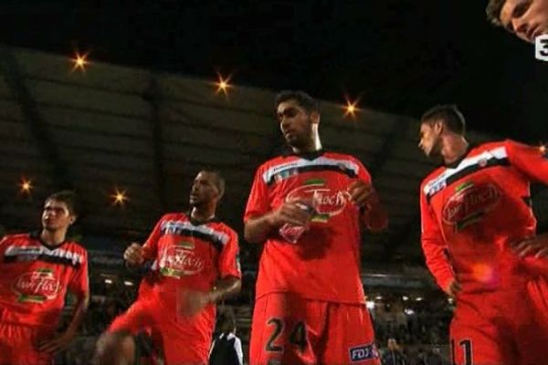 Les lorientais juste avant la séance de tirs aux but qui les éliminera de la Coupe de la Ligue 2012.