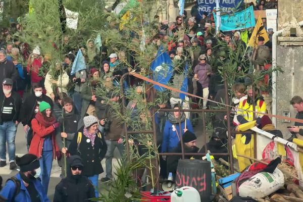 Les manifestants, opposés à la construction de nouvelles réserves de substitution en eau pour l'agriculture, ont défilé dans le calme Saint-Sauvant, dans la Vienne, samedi 16 novembre 2024.