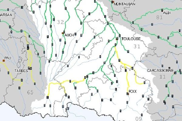 Carte extraite du site Vigicrues, actualisée le dimanche 16 juin à 15h53