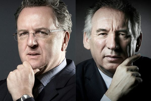 Le président du MoDem, François Bayrou et Richard Ferrand, président LREM de l'Assemblée nationale profitent de l'université de rentrée du MoDem dans le Morbihan pour discuter d'une alliance de leurs partis en vue des élections présidentielles et législatives de 2022.