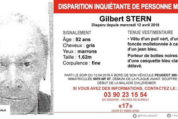 Gilbert Stern, disparu depuis le mercredi 12 avril.