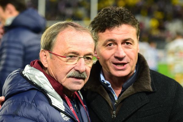  Jacques Brunel et Laurent Marti le 23 décembre 2017 au stade Matmut-Atlantique.
