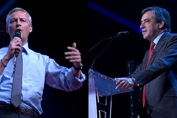 Bruno Le Maire et François Fillon au meeting de campagne d'Hervé Morin lundi soir à Caen