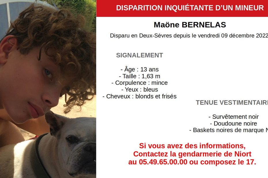 request for witnesses to find a 13-year-old teenager in Deux-Sèvres