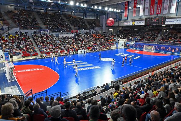 Handball Proligue saison 2022/2023 lors du match Nancy face à Sarrebourg (en blanc) le 12 mai 2023