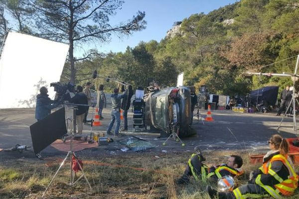 Le tournage à Valflaunès au nord de Montpellier le 7 décembre 2016