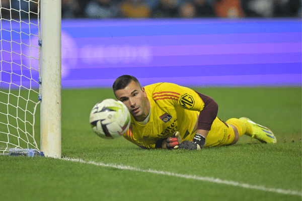 Anthony Lopes lors de la rencontre de L1 entre Le Havre AC et l'Olympique Lyonnais, le 14 janvier 2024.