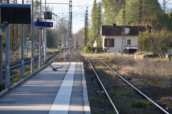 Un quai désert et des voies de chemin de fer sans train.