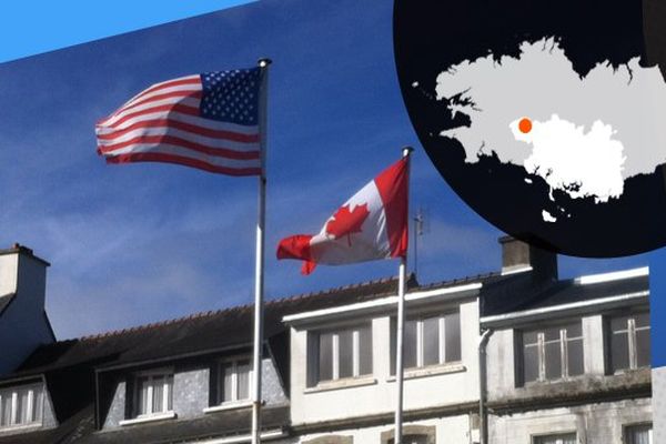 Drapeaux canadiens et américains dans le ciel de Gourin