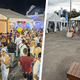 Le contraste entre le jour et la nuit est saisissant à la Foire aux vins d'Alsace, à Colmar (Haut-Rhin)