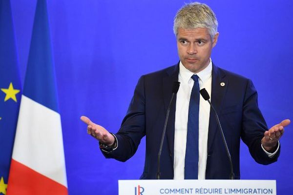 Laurent Wauquiez lors d'une convention sur l'immigration le 18 avril 2018.