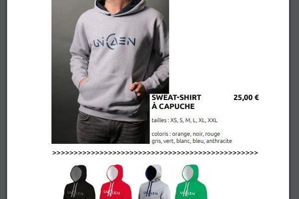 Extrait du catalogue de la boutique de l'Université de Caen. Unicaen devient une marque mais rien de fun !