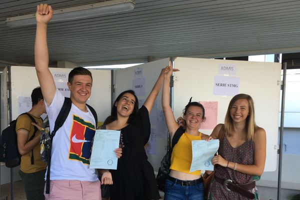 Des terminales du lycée Paul Eluard de Saint-Junien jubilent après l'obtention de leur diplôme.