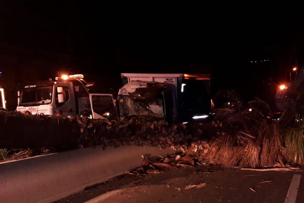 Le camion s'est renversé ce jeudi aux alentours de 3h30 du matin sur l'autoroute A 57 aux portes de Toulon.