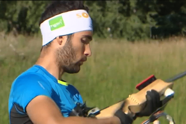 Martin Fourcade, en stage à La Féclaz avec les équipe de France de biathlon