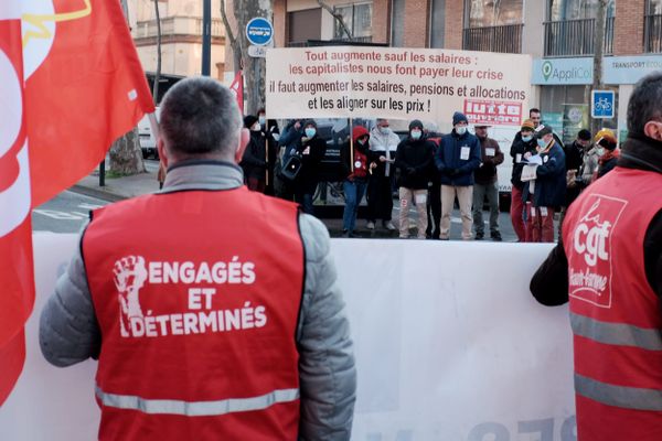 Mobilisation de syndicalistes de la CGT à Toulouse (Haute-Garonne) en janvier 2022.