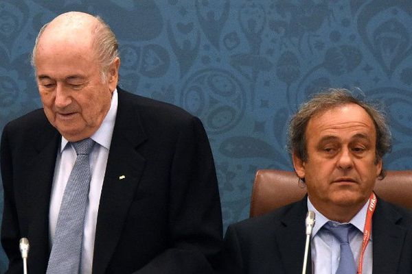 Sep Blatter et Michel Platini en juillet 2015 à Saint-Pétersbourg en Russie