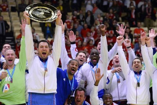 Le bonheur sans limite des joueurs de l'équipe de France de Hanball le 26 janvier au Danemark