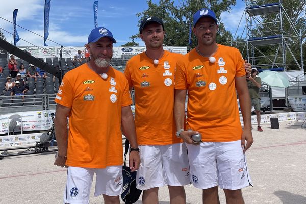 L'équipe de Dylan Rocher lors de La Marseillaise à pétanque, le lundi 1er juillet 2024.