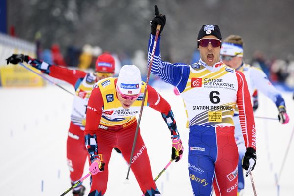 Richard Jouve, vainqueur du sprint de Coupe du monde de ski de fond, aux Rousses dans le Jura.