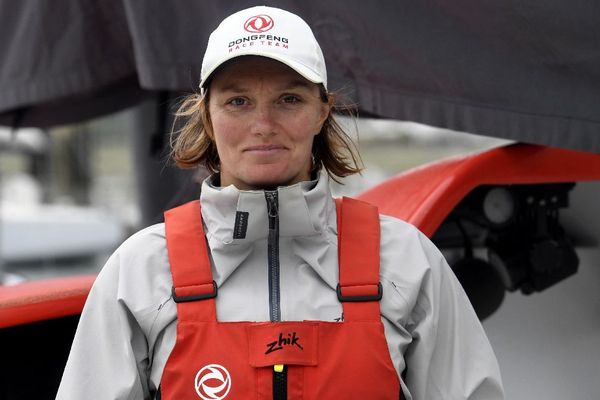 La skipper française de Dongfeng, Marie Rioule 26 juillet 2017, près de Lorient lors d'un entraînement avant le départ de la Volvo Ocean Race