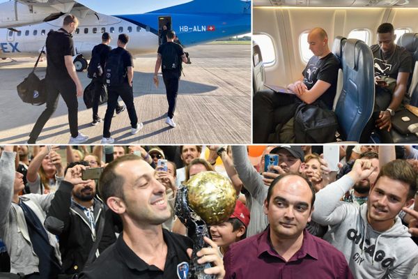 Les handballeurs de Montpellier en route vers l'Allemagne où ils jouent les quarts de finale de la coupe d'Europe ce 27 mai 2023.