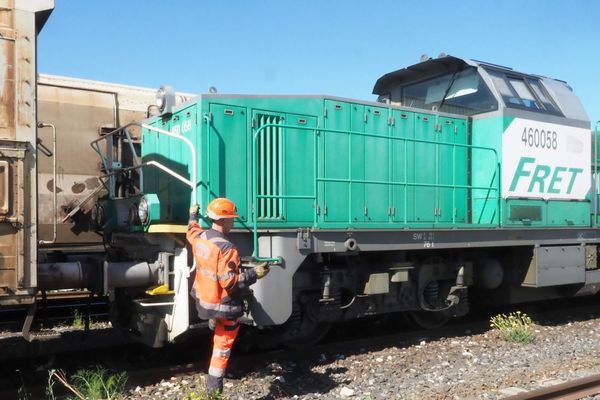 Le train des primeurs au départ de Perpignan, vers le marché d'intérêt national de Rungis (Val-de-Marne), en mai 2019.