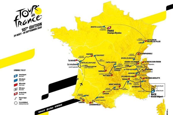 Carte du parcours général du Tour de France 2020