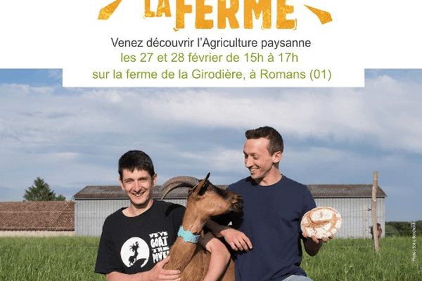 Affiche d'invitation à visiter la ferme de la Girodière les 27 et 28 février à Romans (01) 