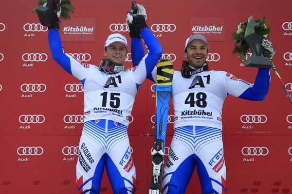 Pinturault (à gauche) et Mermillod (à droite) déjà ensemble sur un podium de coupe du monde cet hiver