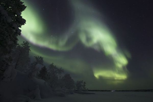 Des aurores boréales à Inari, en Finlande, le 25 décembre 2017.