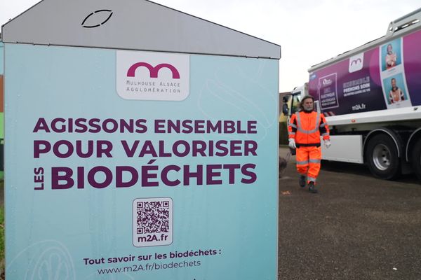 Des containeurs à biodéchets sont installés progressivement sur l'agglomération de Mulhouse (Haut-Rhin).